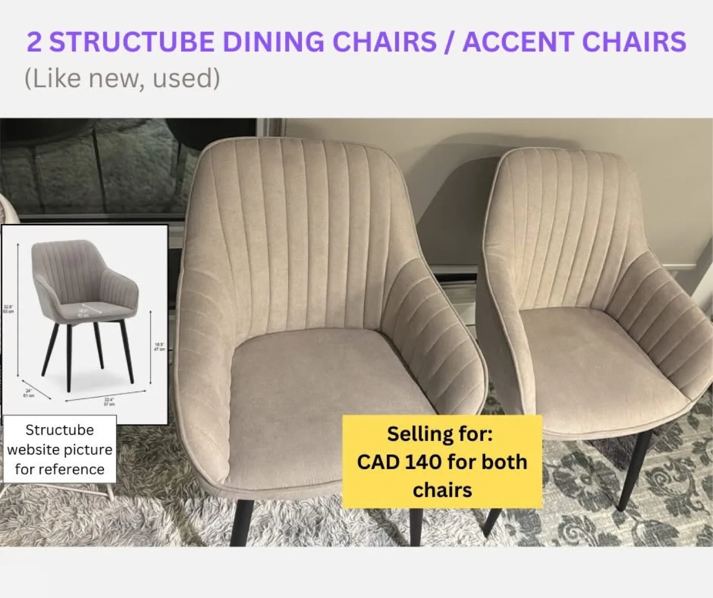 Structube Dining/Accent Chairs - Like New thumbnail
