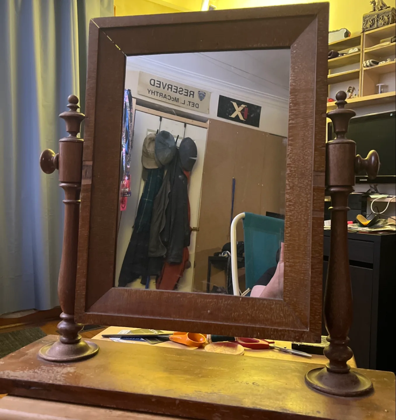 Antique Vanity Mirror - Wood Frame thumbnail