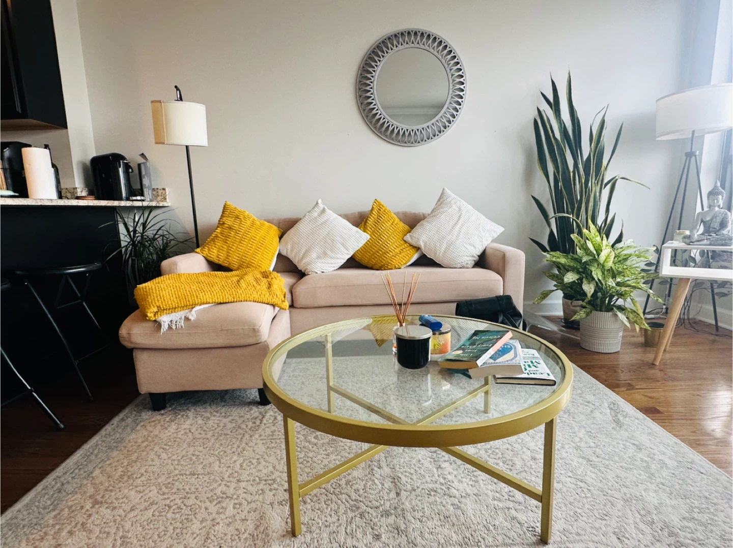 Beige Sectional Sofa - 77.6" Wide