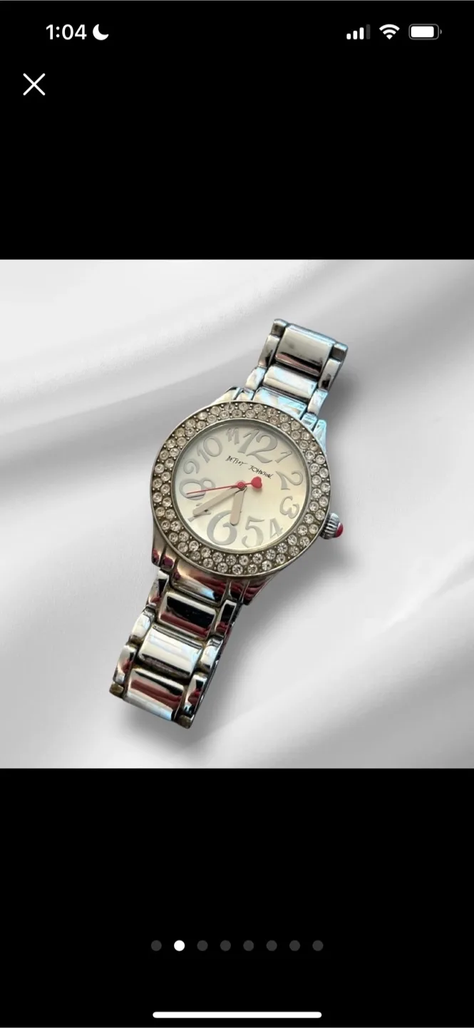 Betsey Johnson Silver Watch with Crystal-Studded Bezel image indicator(2)