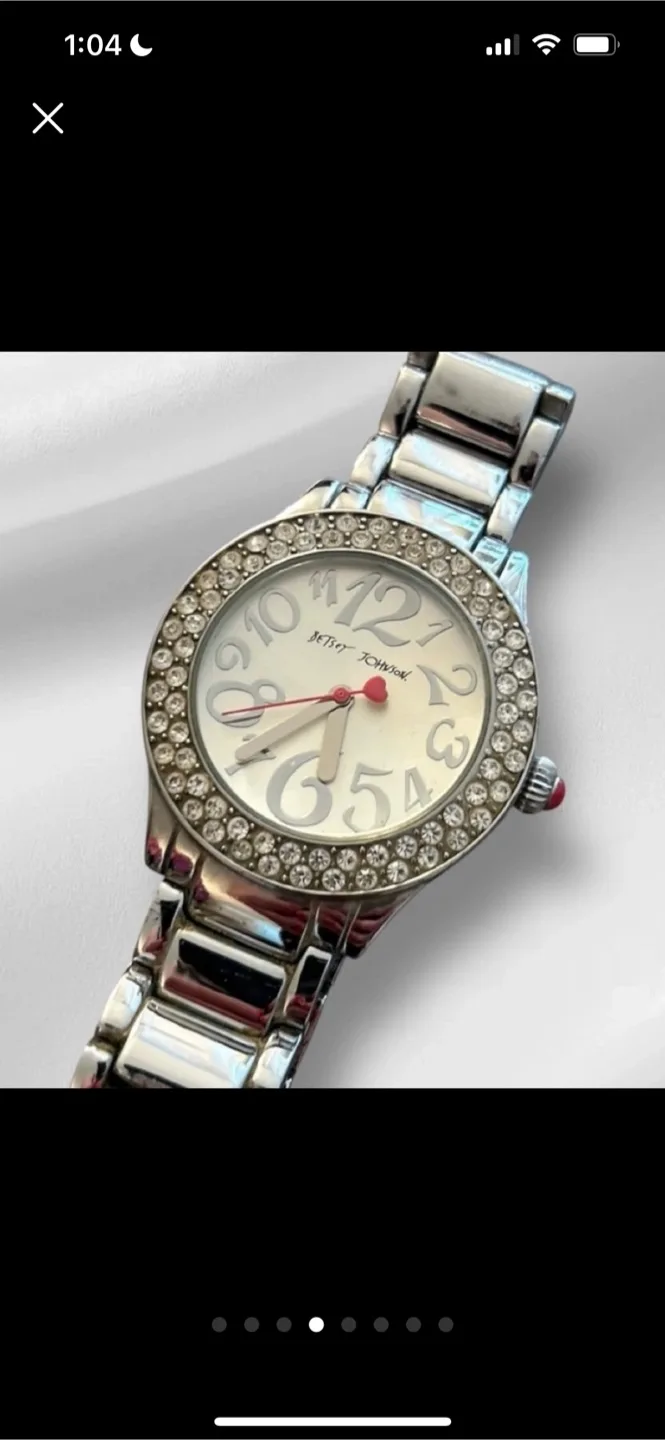 Betsey Johnson Silver Watch with Crystal-Studded Bezel image indicator(4)