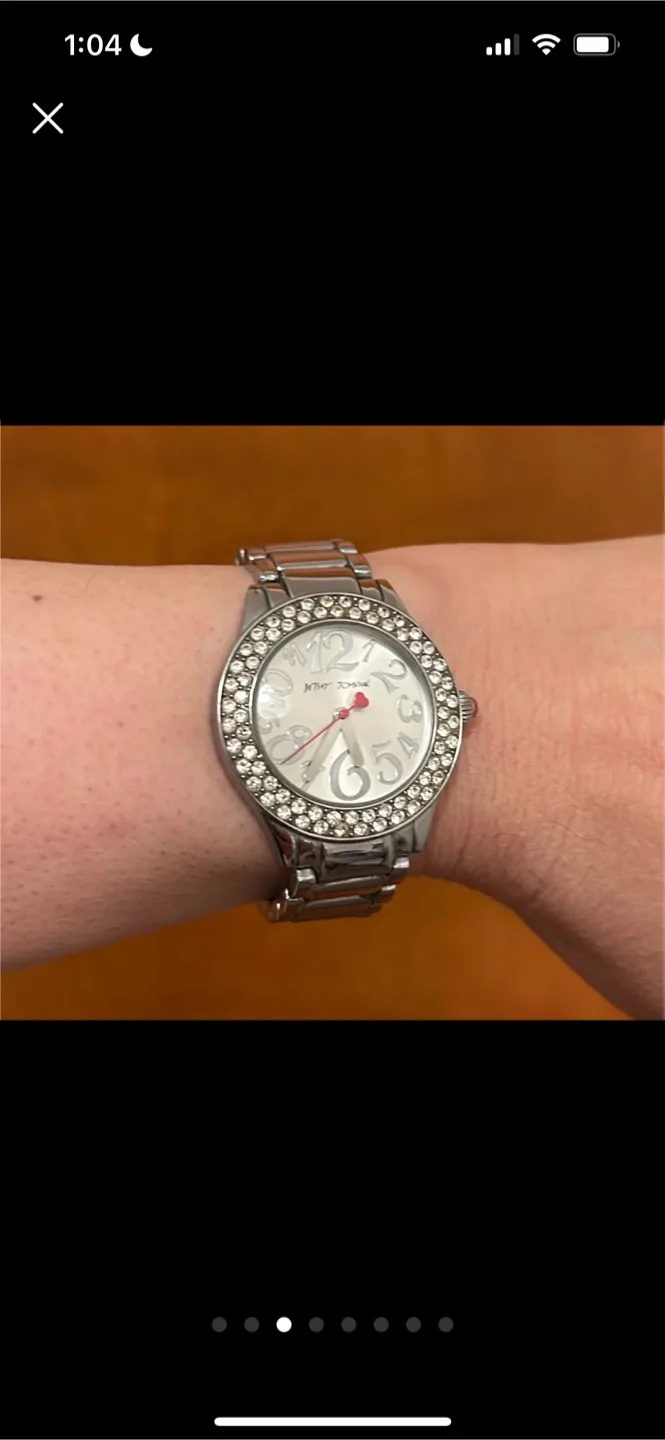 Betsey Johnson Silver Watch with Crystal-Studded Bezel image indicator(3)