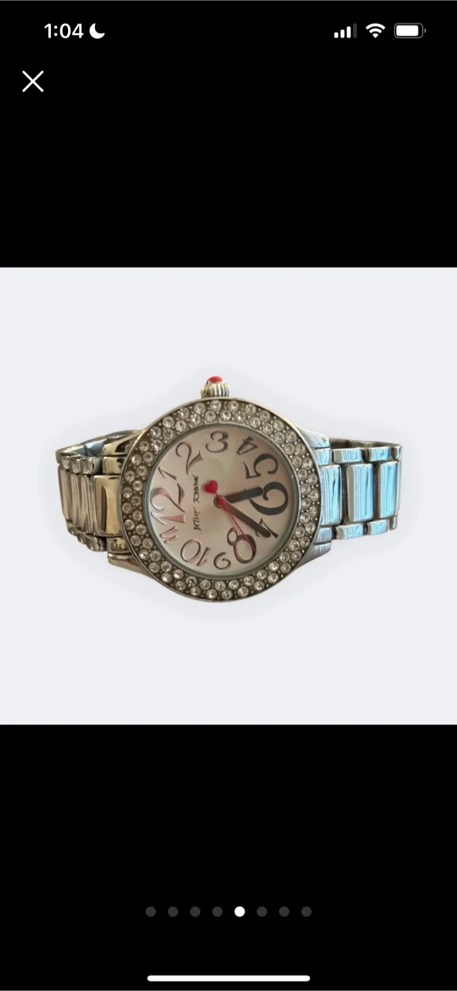Betsey Johnson Silver Watch with Crystal-Studded Bezel image indicator(5)