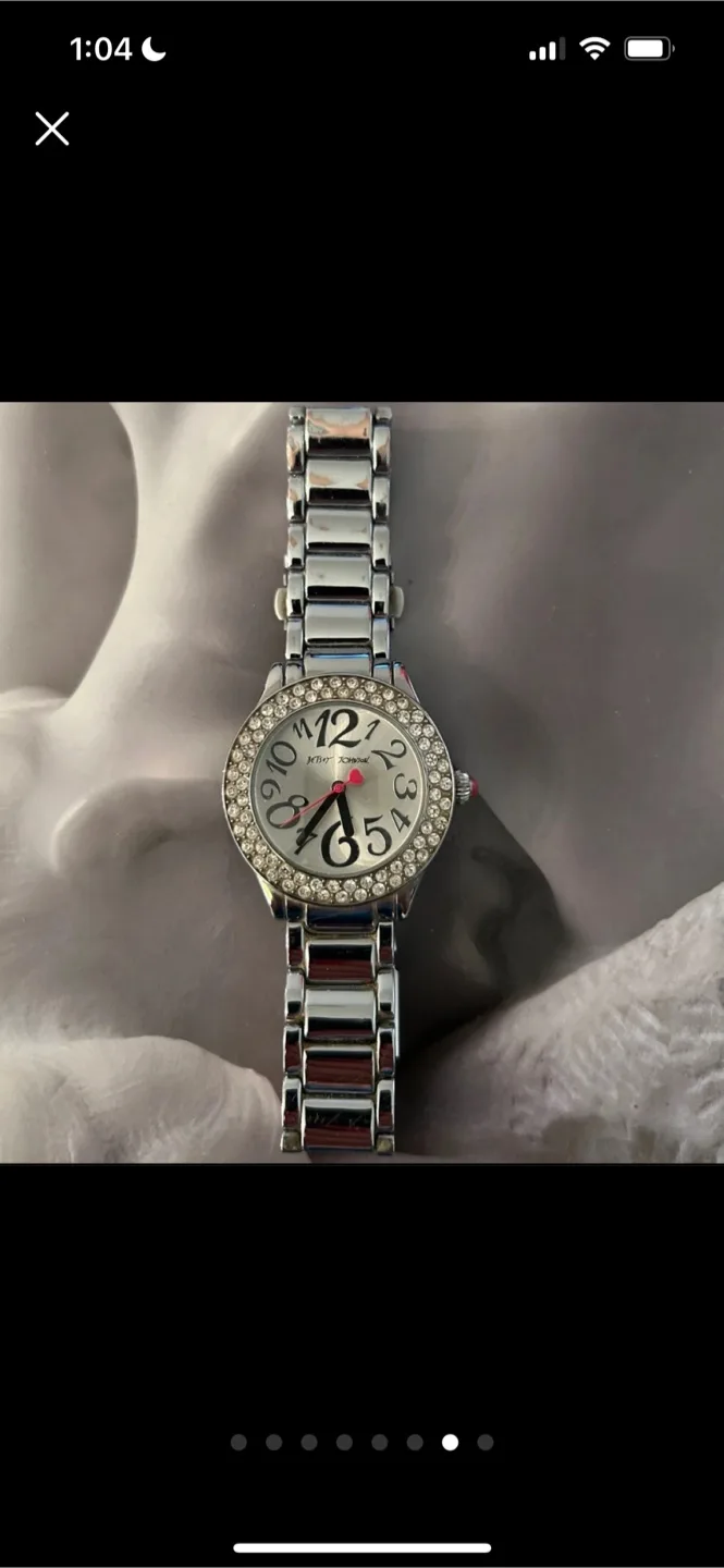 Betsey Johnson Silver Watch with Crystal-Studded Bezel image indicator(7)
