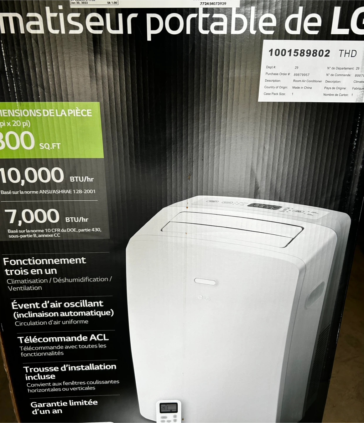 LG Portable Air Conditioner 10,000 BTU (like new)