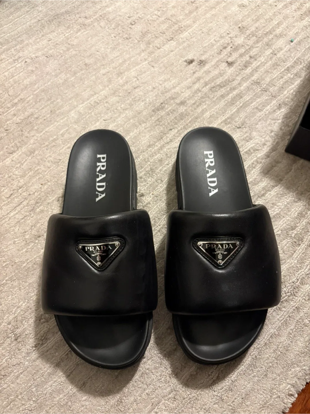 Prada Black Padded Slide Sandals thumbnail