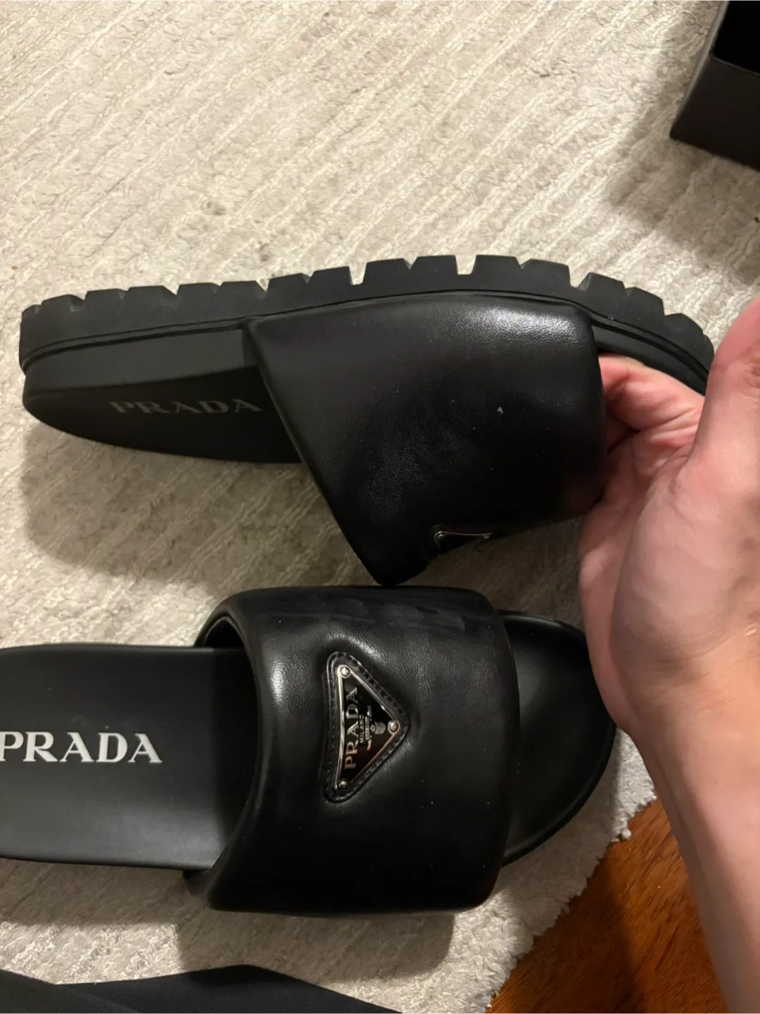 Prada Black Padded Slide Sandals image indicator(5)