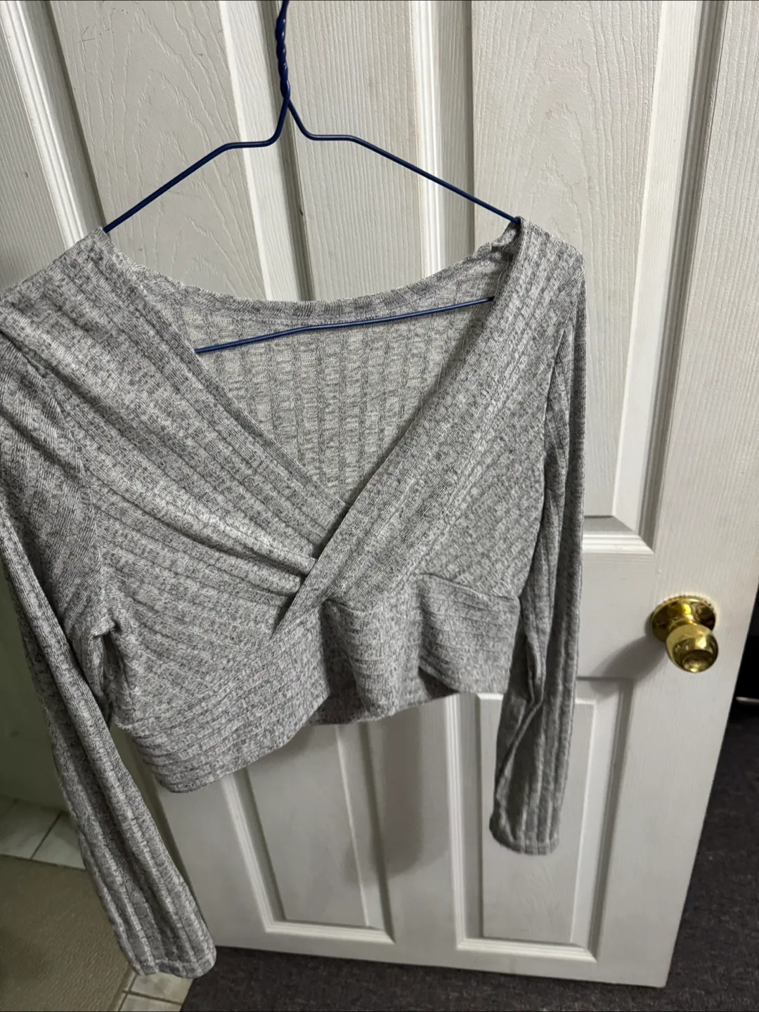 Grey Long Sleeve Crop Top