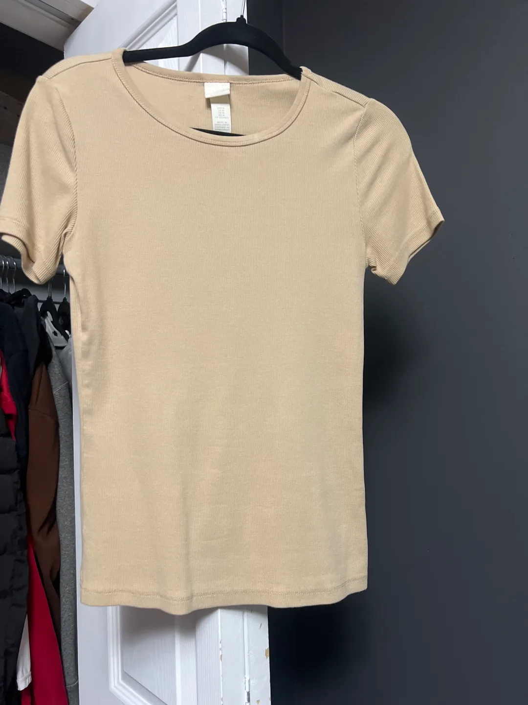 H&M Beige Ribbed T-Shirt thumbnail