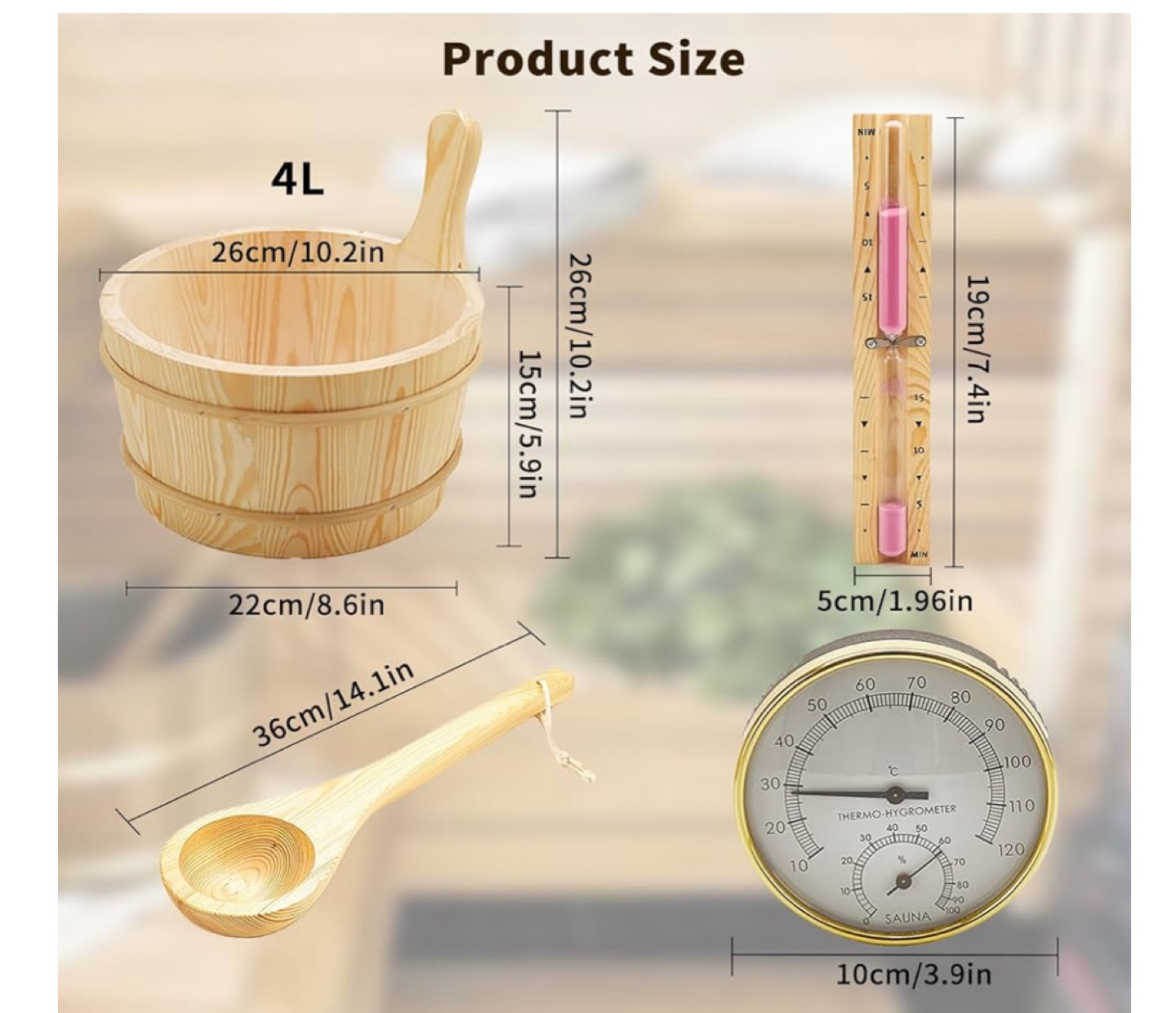 Sauna Bucket & Ladle 4-Piece Set - photo 2
