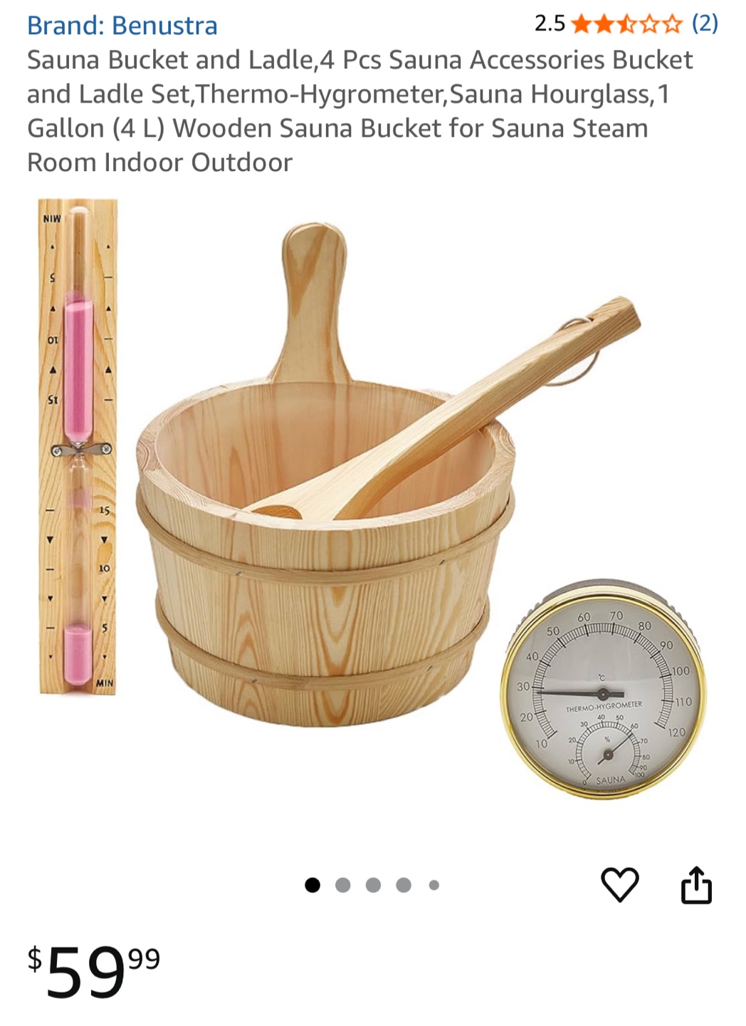 Sauna Bucket & Ladle 4-Piece Set