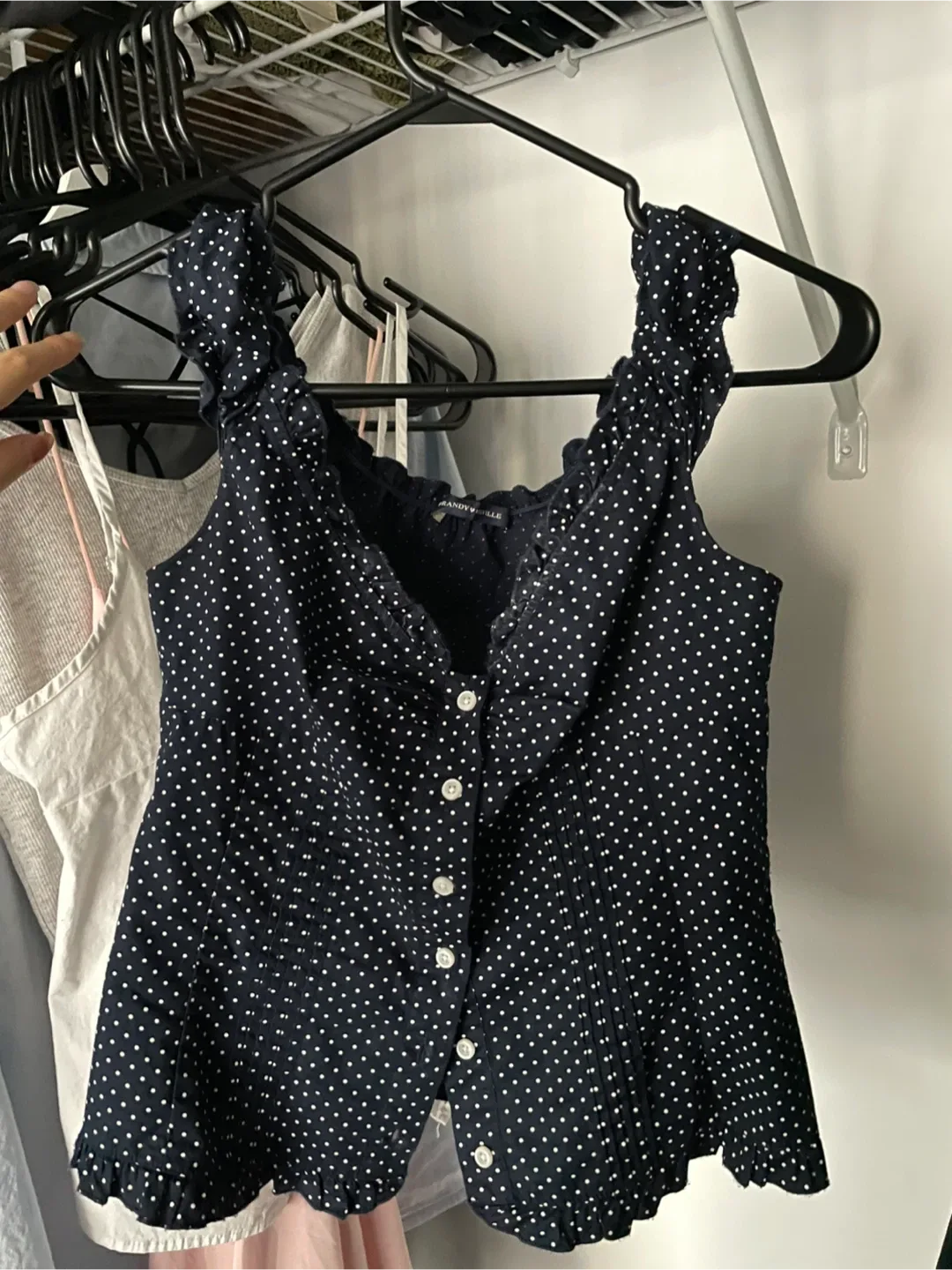 Brandy Melville Tops - Navy Polka Dot & White thumbnail