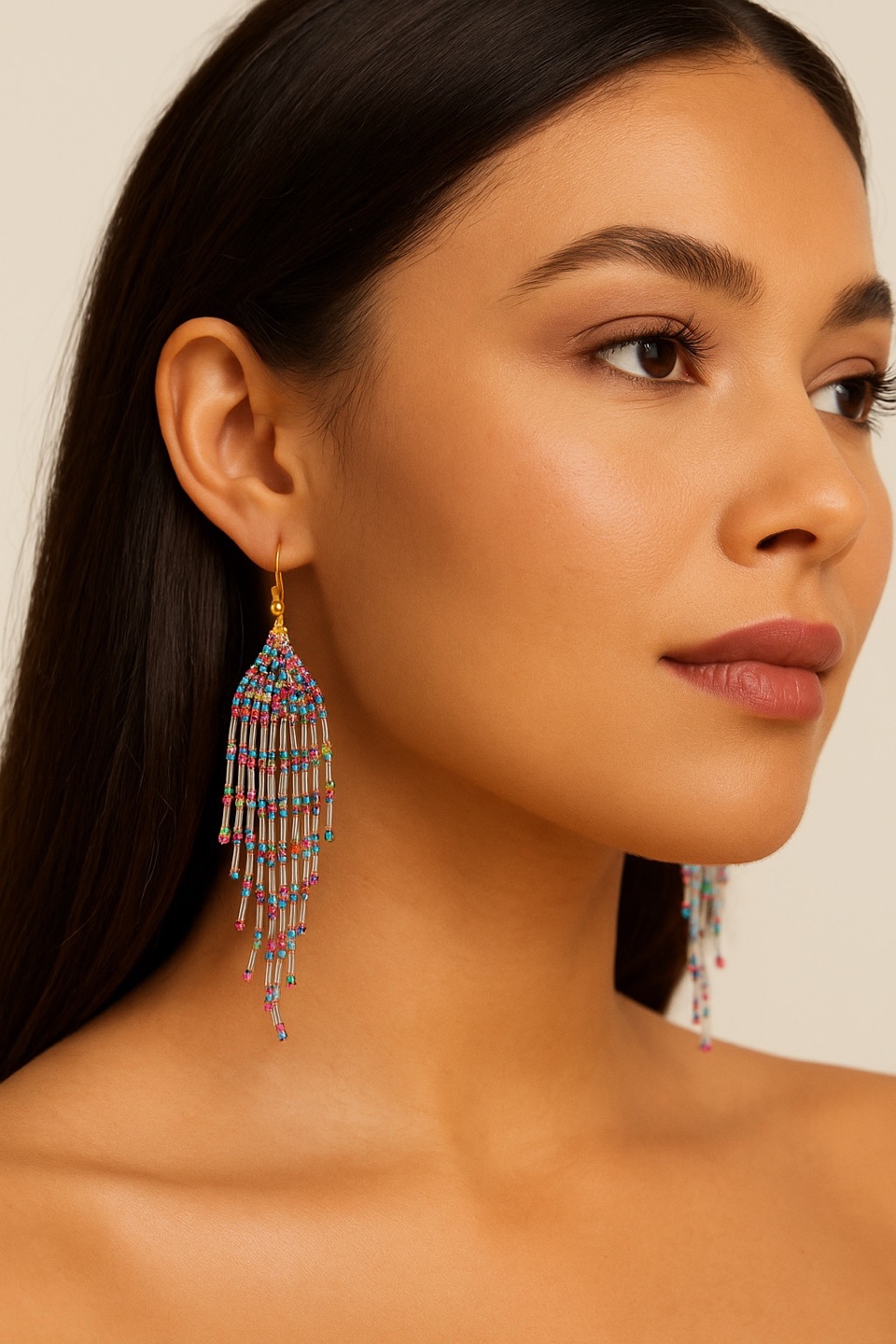 Beaded Fringe Dangle Earrings