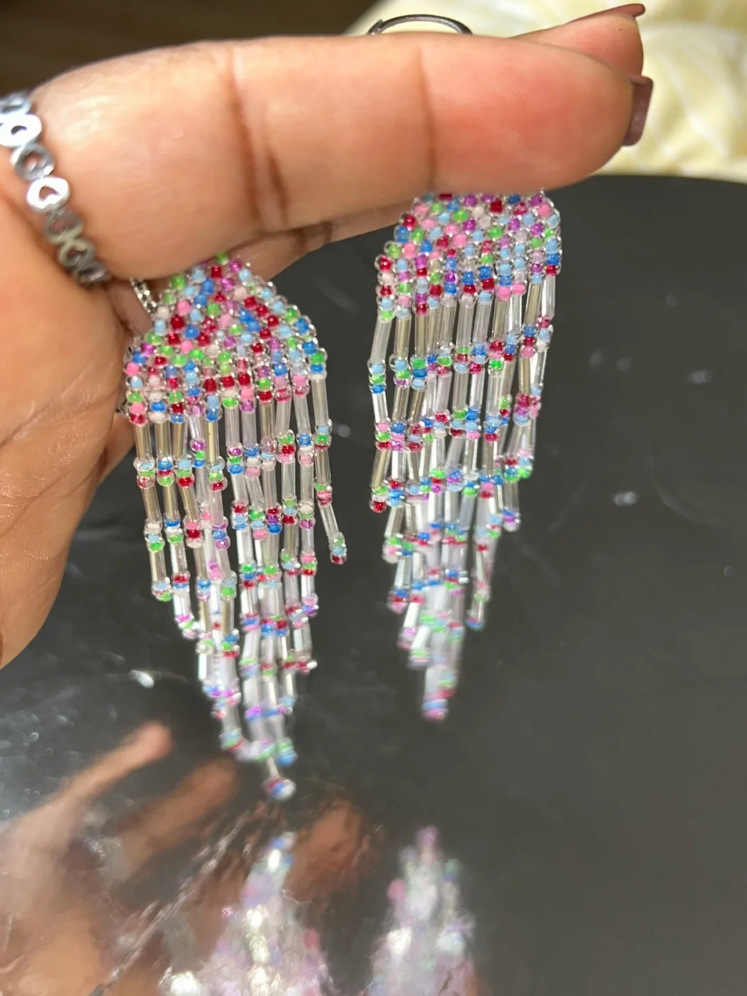 Beaded Fringe Dangle Earrings image indicator(2)