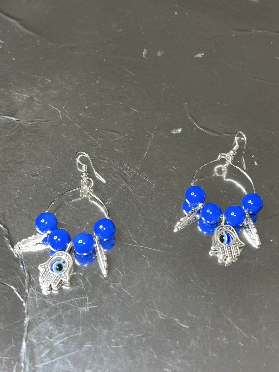 Evil Eye Beaded Earrings - Blue & Silver - photo 3