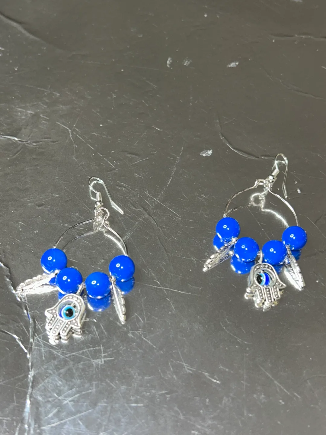 Evil Eye Beaded Earrings - Blue & Silver image indicator(3)