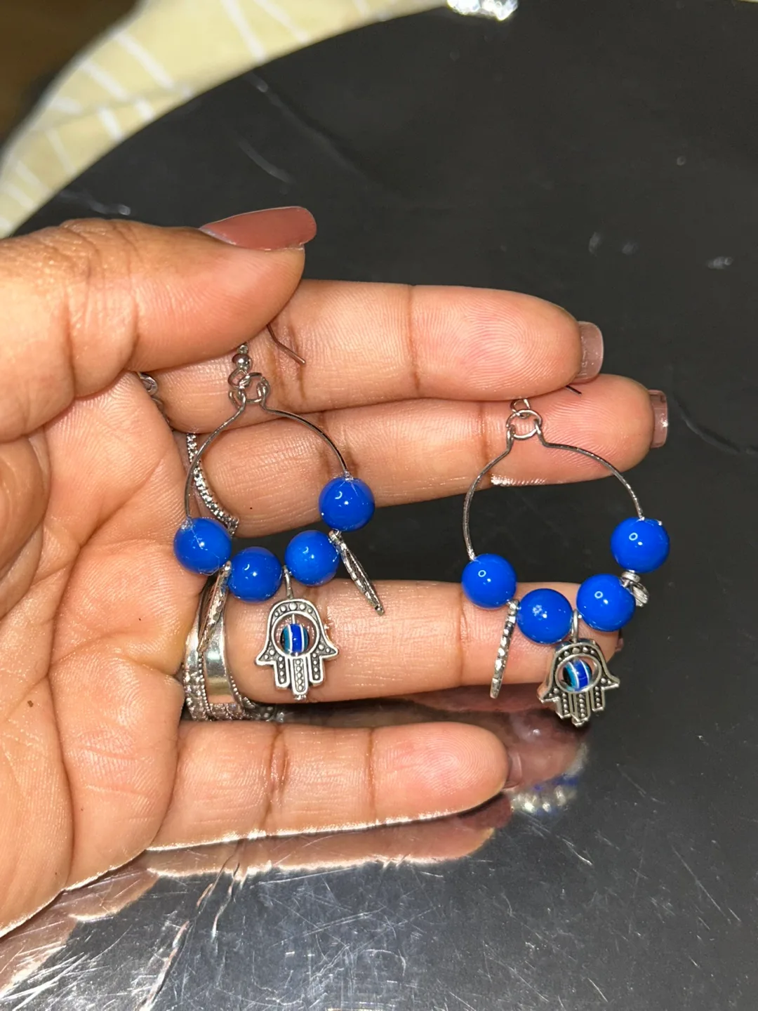 Evil Eye Beaded Earrings - Blue & Silver image indicator(2)