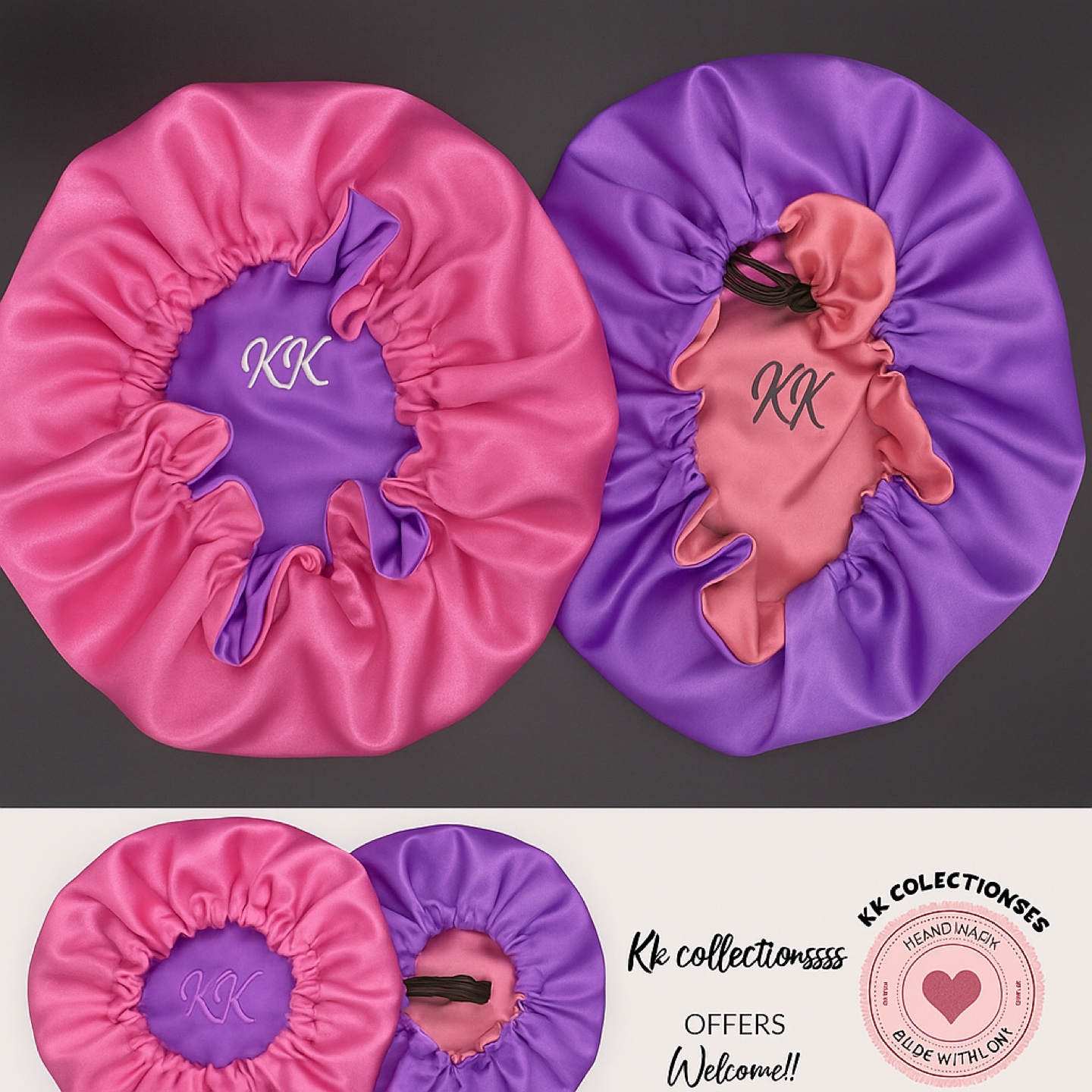 KK Collectionsss Handmade Satin Bonnet