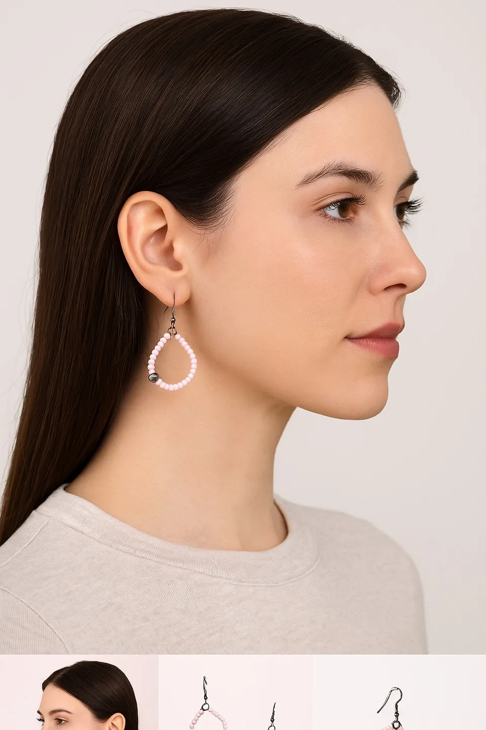 Kkcollectionsss Beaded Hoop Earrings - Pink thumbnail