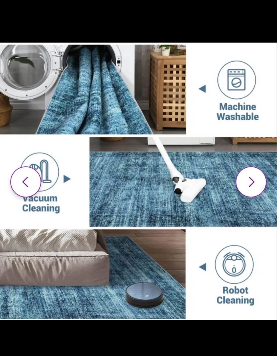 Washable Rug  5x7 with Rubber Backing , Vintage (Blue) image indicator(3)