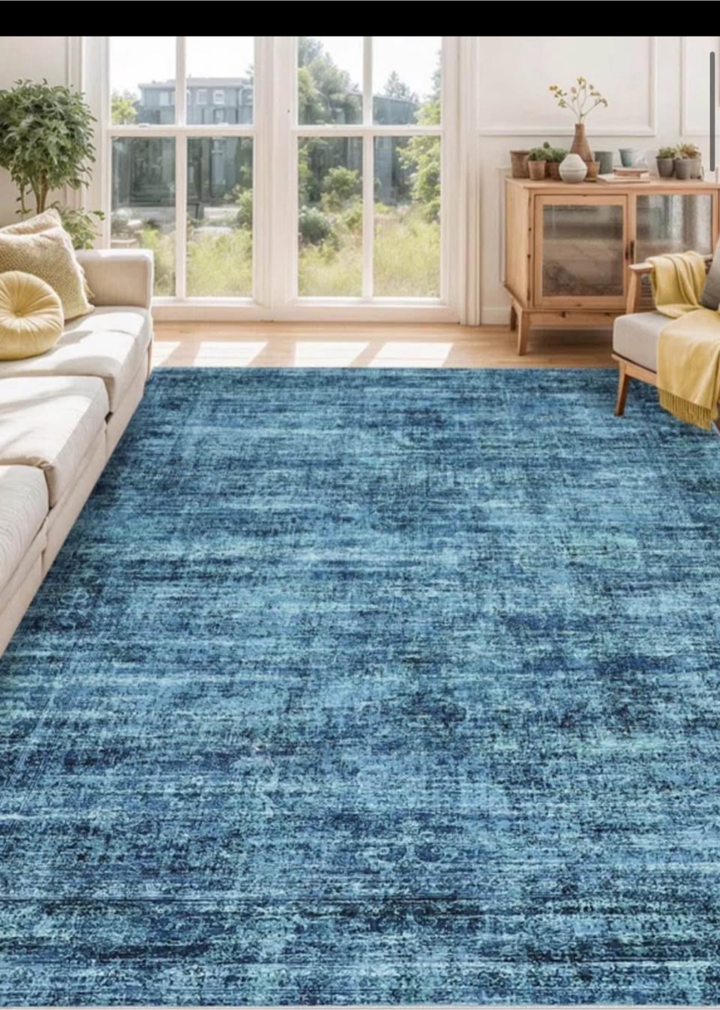 Washable Rug  5x7 with Rubber Backing , Vintage (Blue)