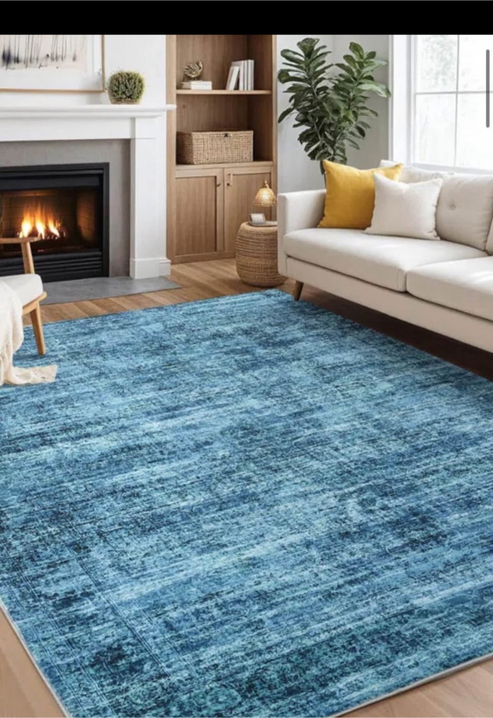 Washable Rug  5x7 with Rubber Backing , Vintage (Blue) - photo 2