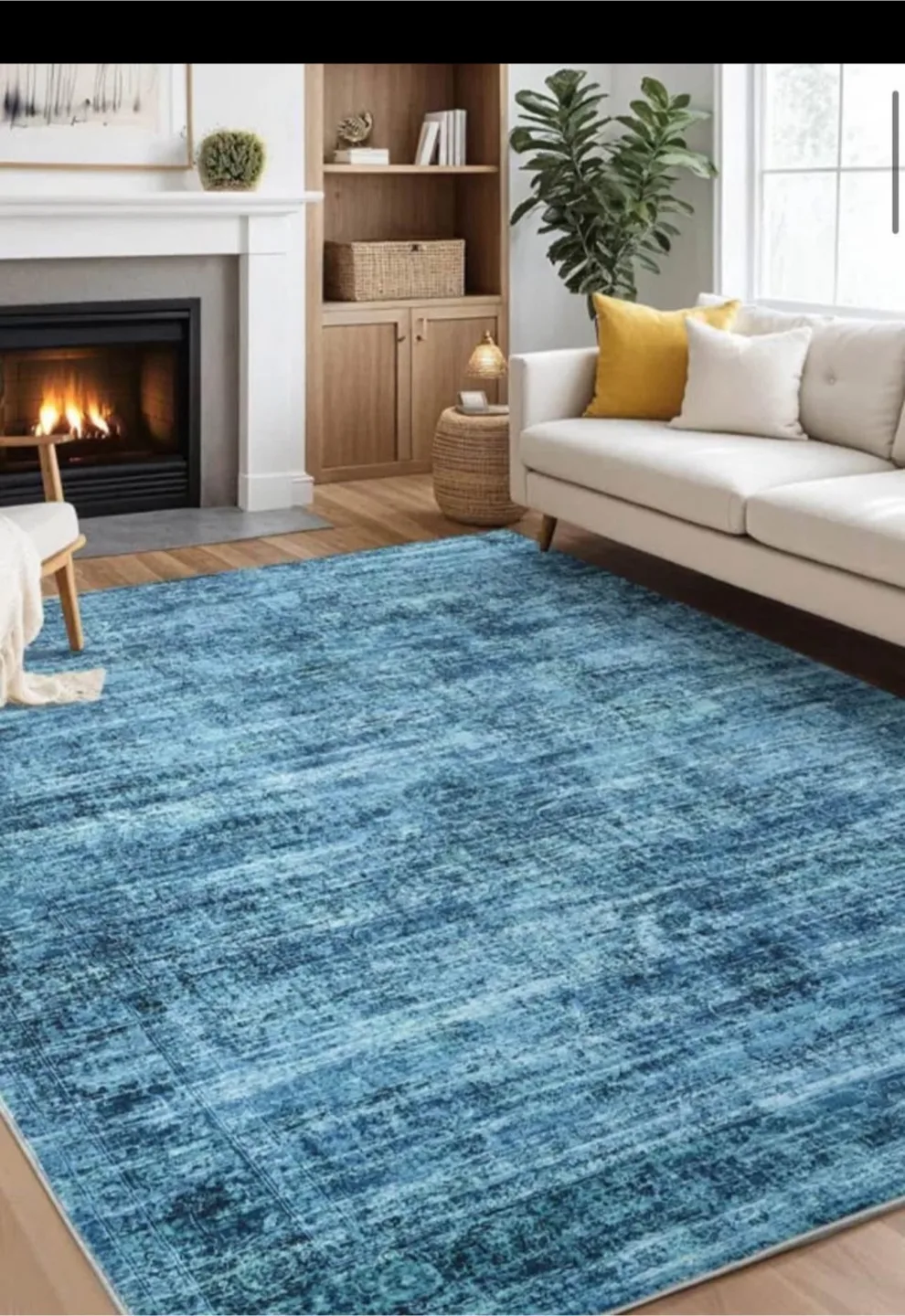 Washable Rug  5x7 with Rubber Backing , Vintage (Blue) image indicator(2)