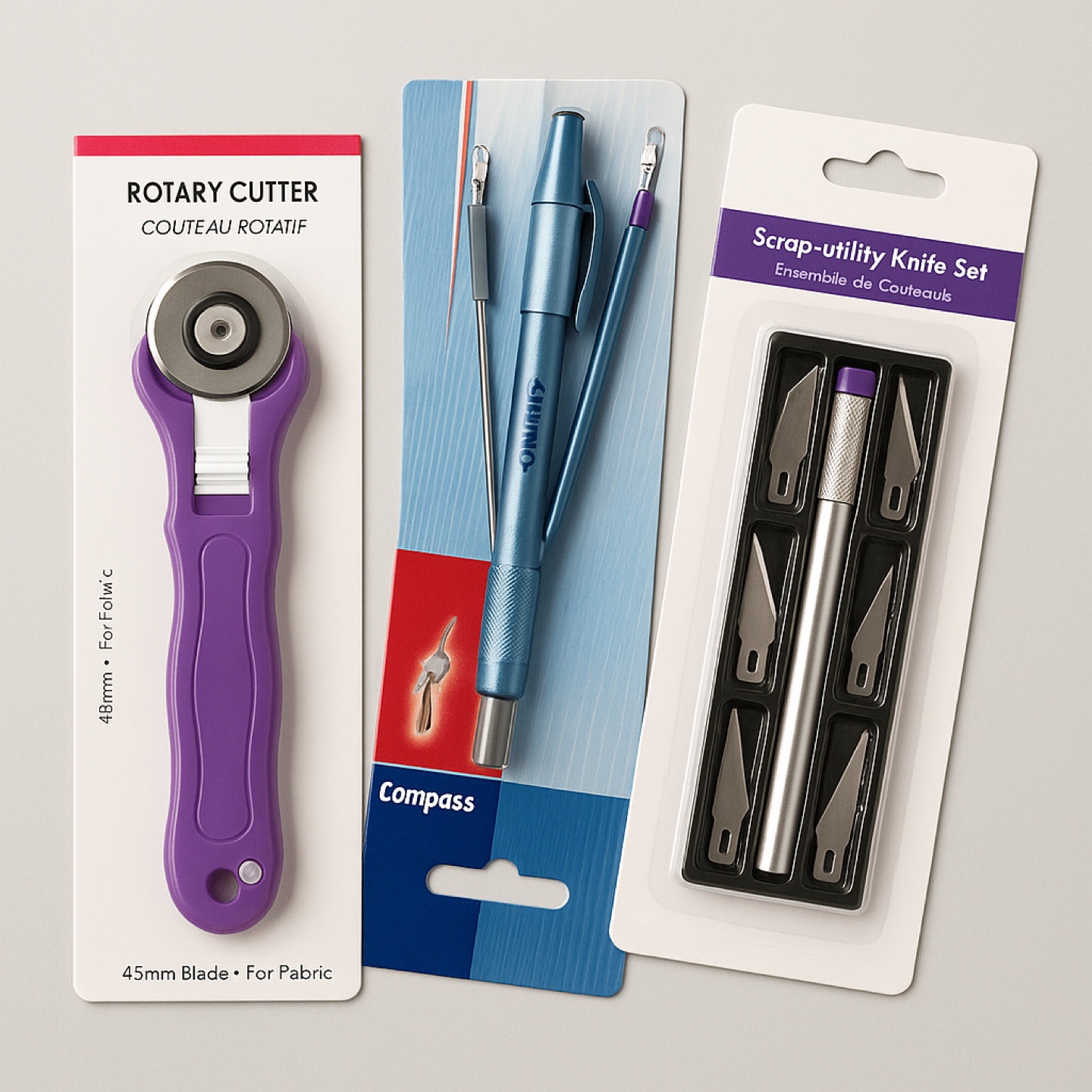 Olfa Rotary Cutter, Omnigrid Compass, Scrap-utility Knife Set