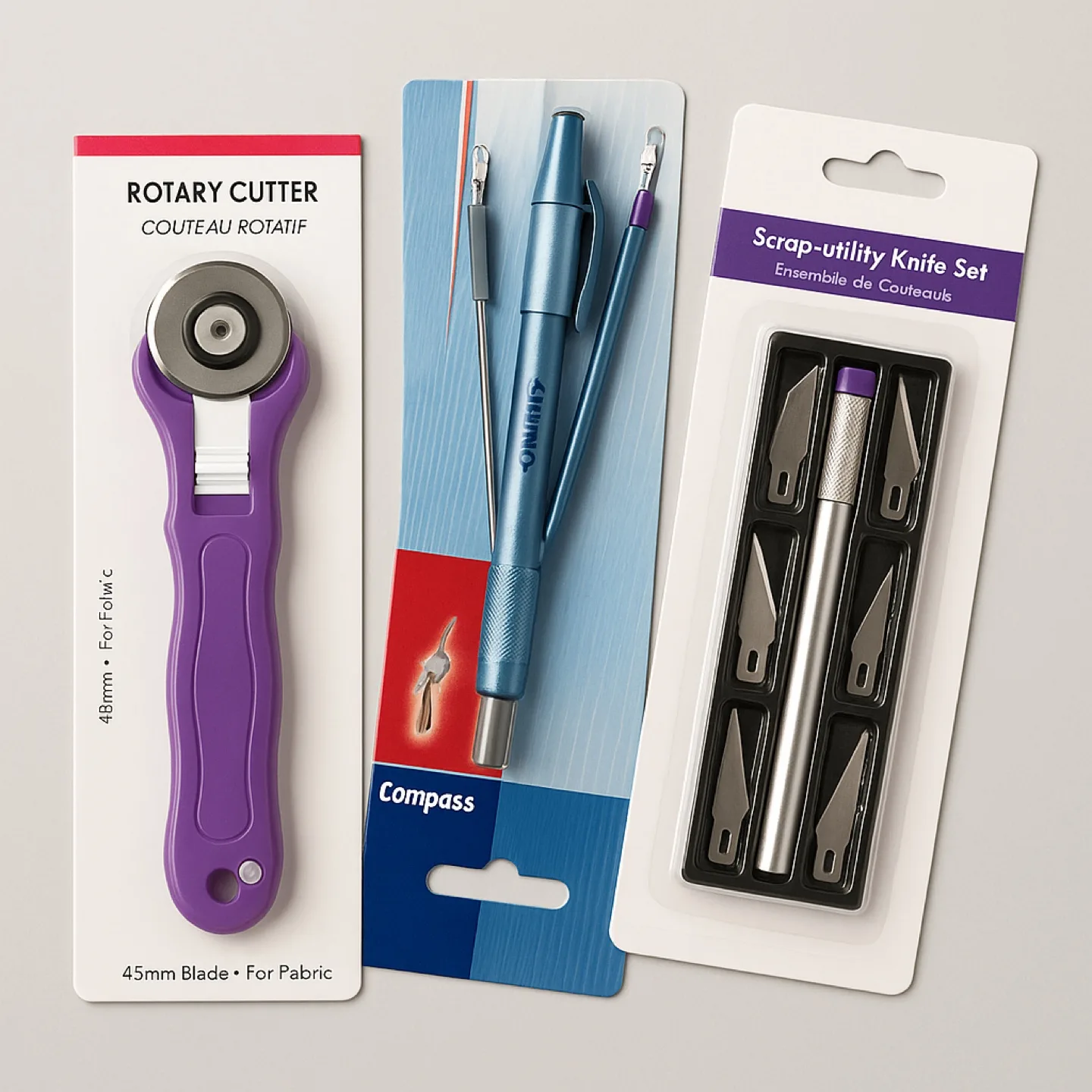 Olfa Rotary Cutter, Omnigrid Compass, Scrap-utility Knife Set thumbnail