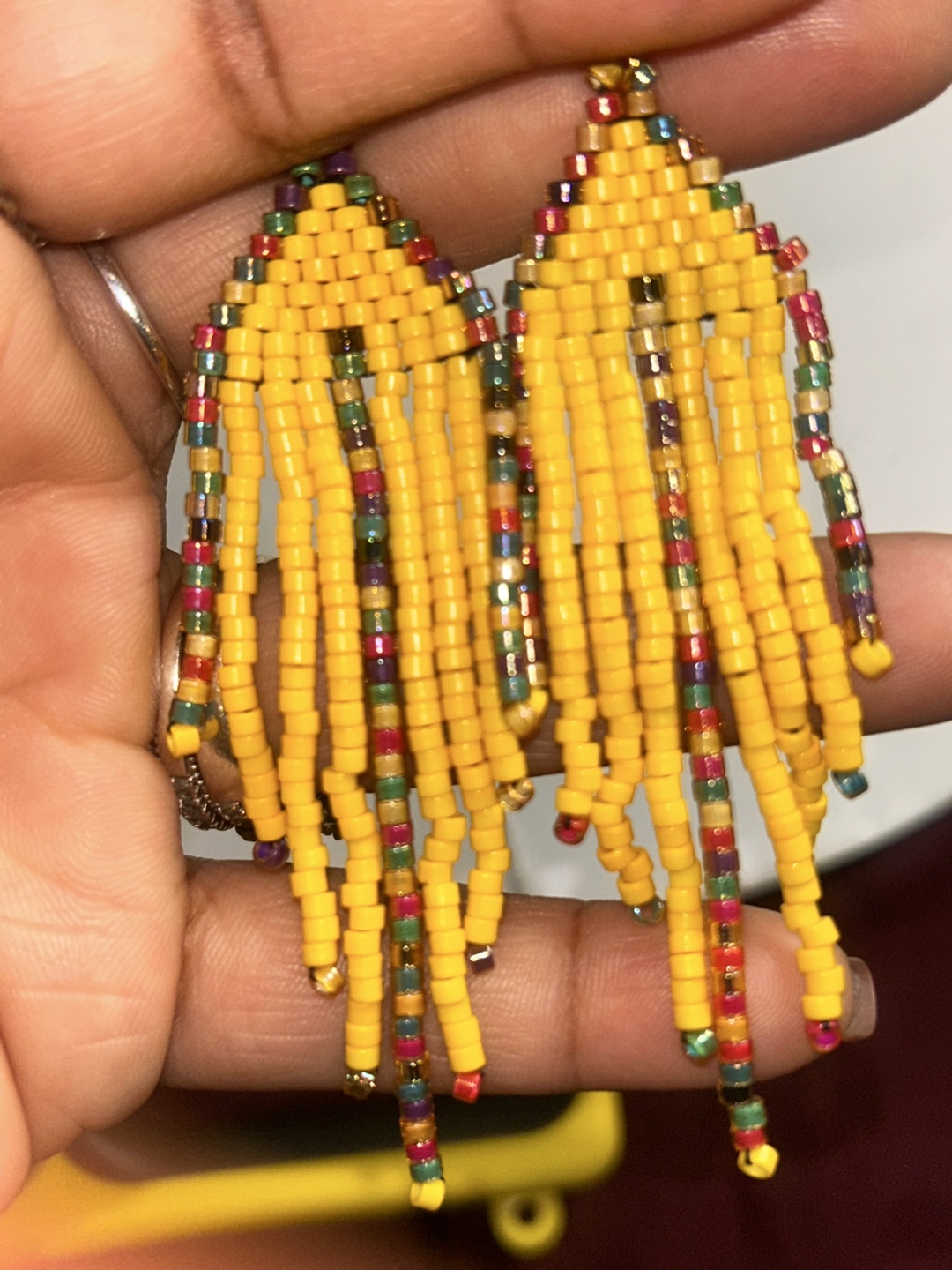 Handmade Beaded Fringe Earrings - Yellow - photo 2