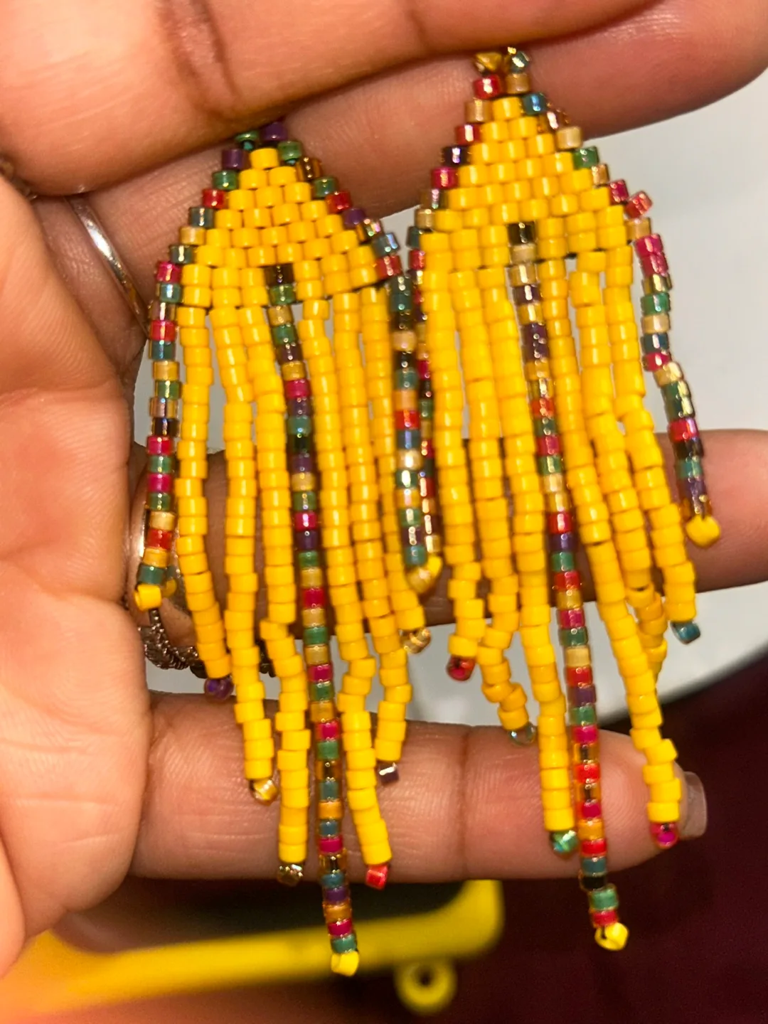 Handmade Beaded Fringe Earrings - Yellow image indicator(2)