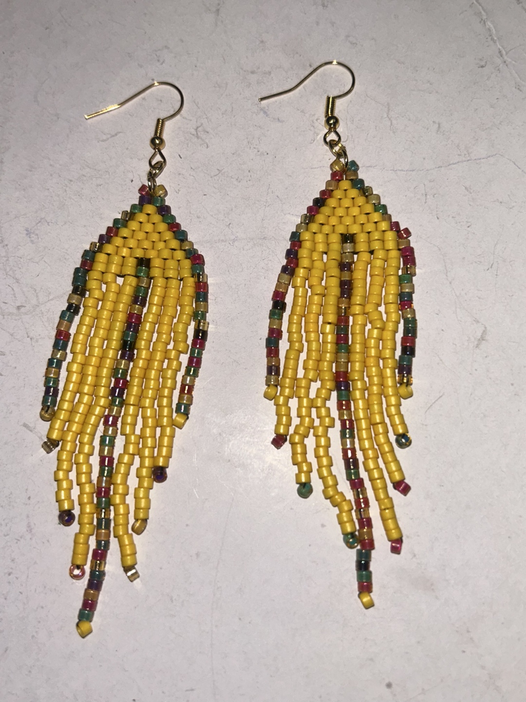 Handmade Beaded Fringe Earrings - Yellow - photo 3