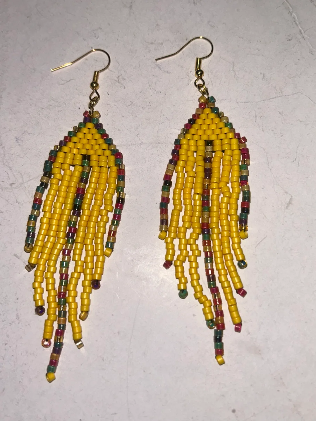 Handmade Beaded Fringe Earrings - Yellow image indicator(3)