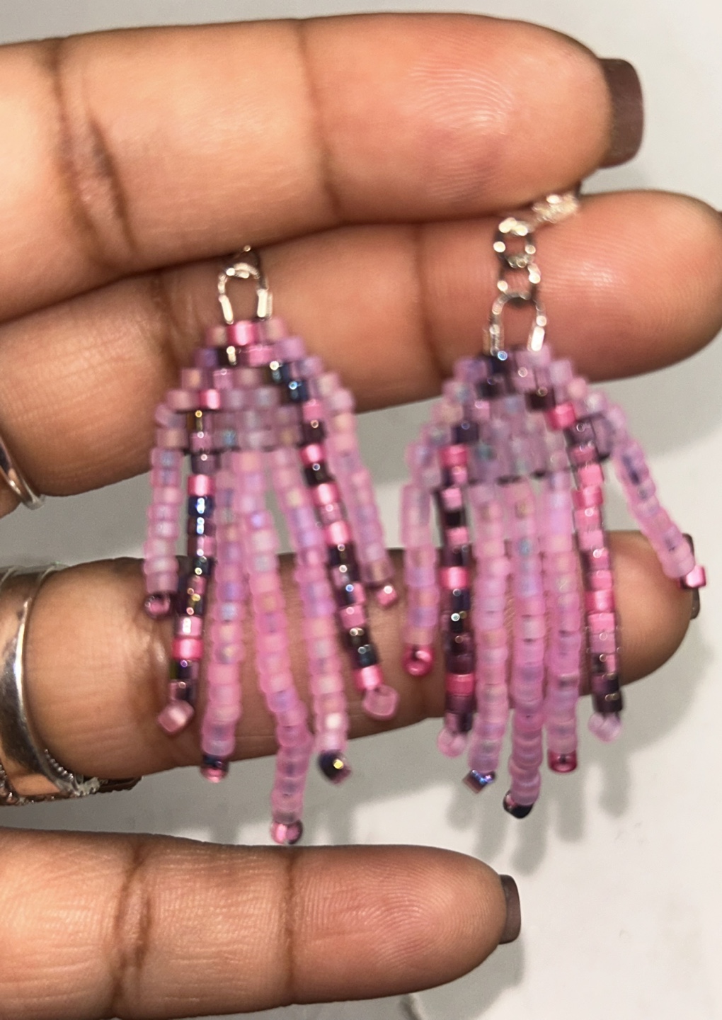 Handmade Beaded Fringe Earrings - Pink - photo 2