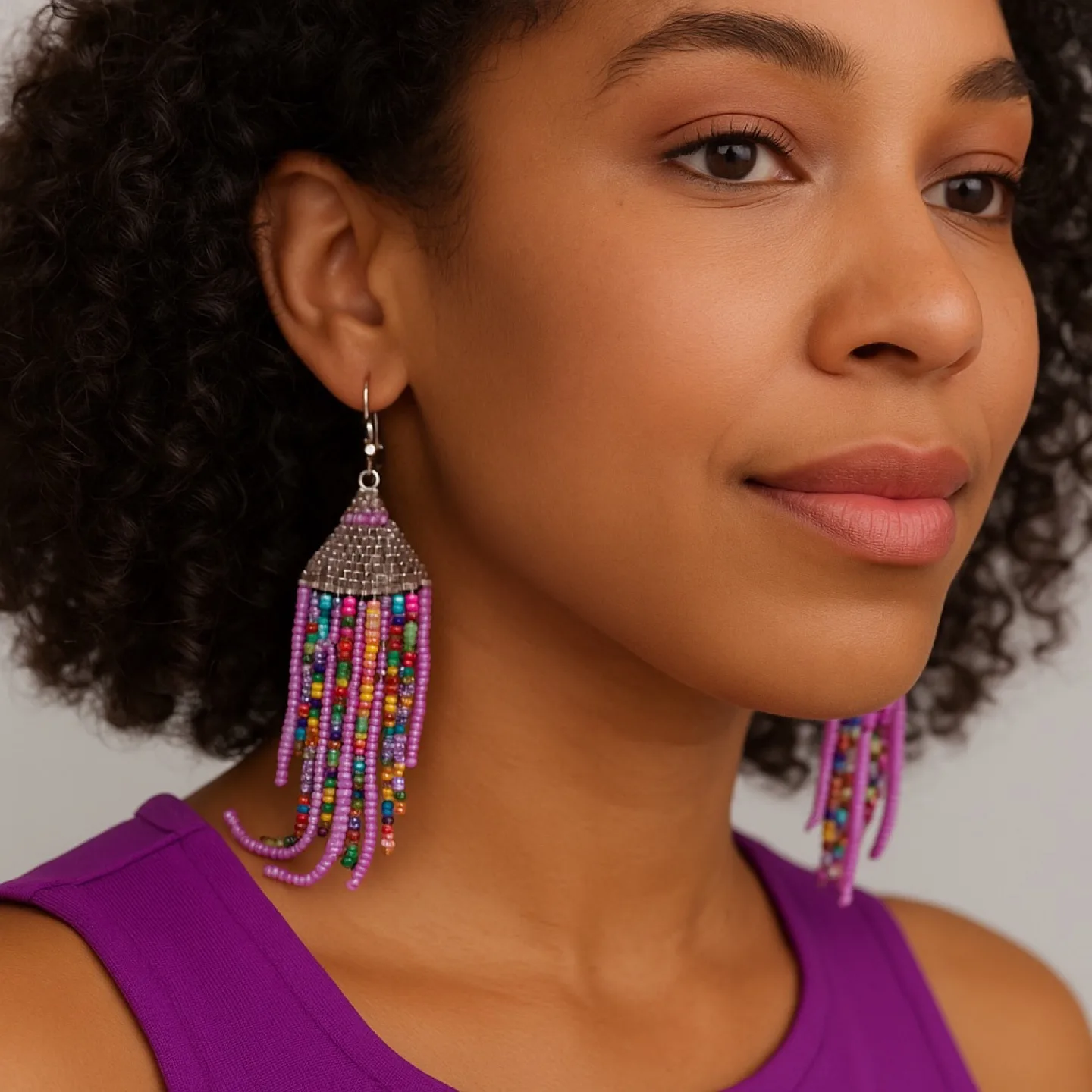 Beaded Fringe Earrings - Green image indicator(3)