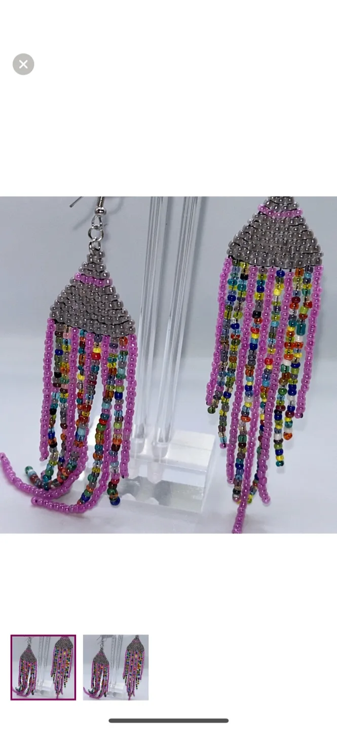 Beaded Fringe Earrings - Green image indicator(4)