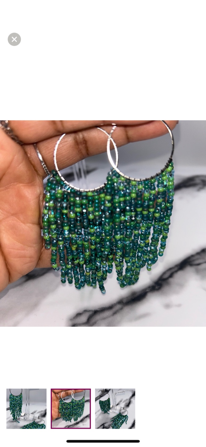 Beaded Fringe Earrings - Green - photo 2