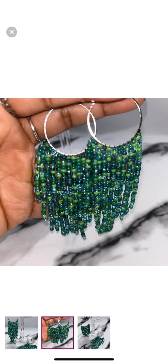 Beaded Fringe Earrings - Green image indicator(2)
