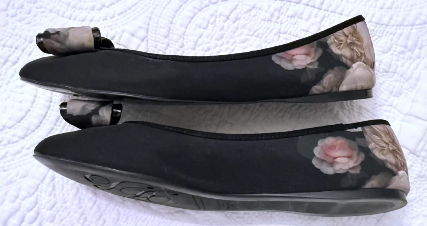 Ted Baker Black Floral Ballet Flats, Size 7.5 image indicator(5)