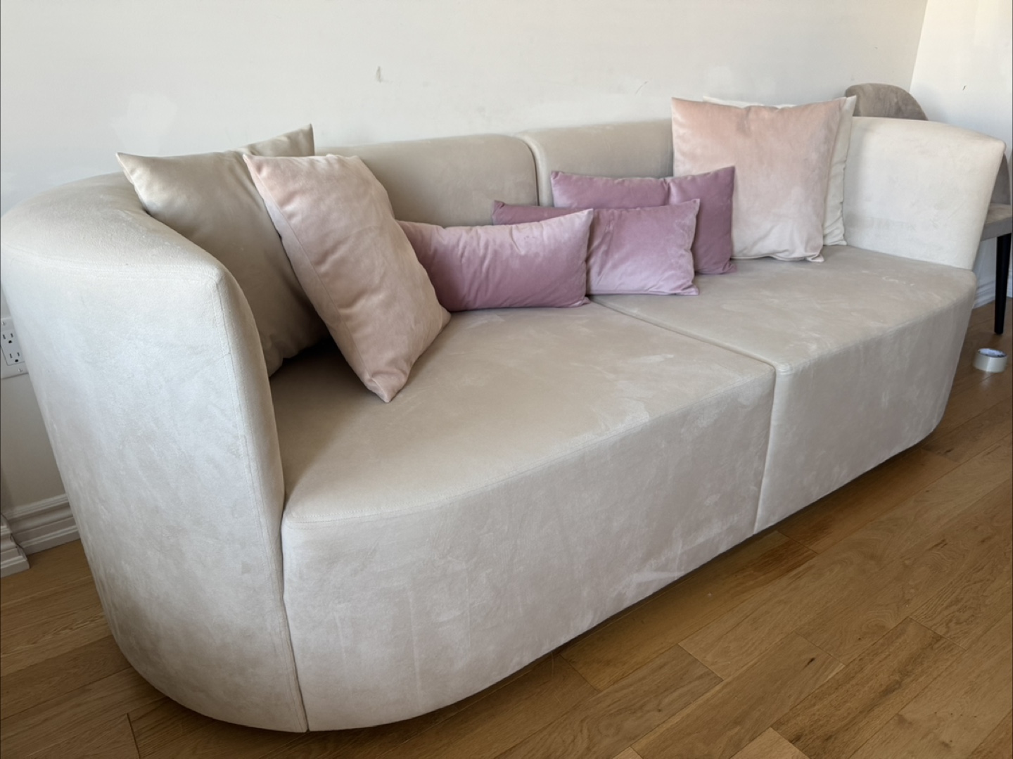 Beige Curved Sofa with Pillows - photo 3