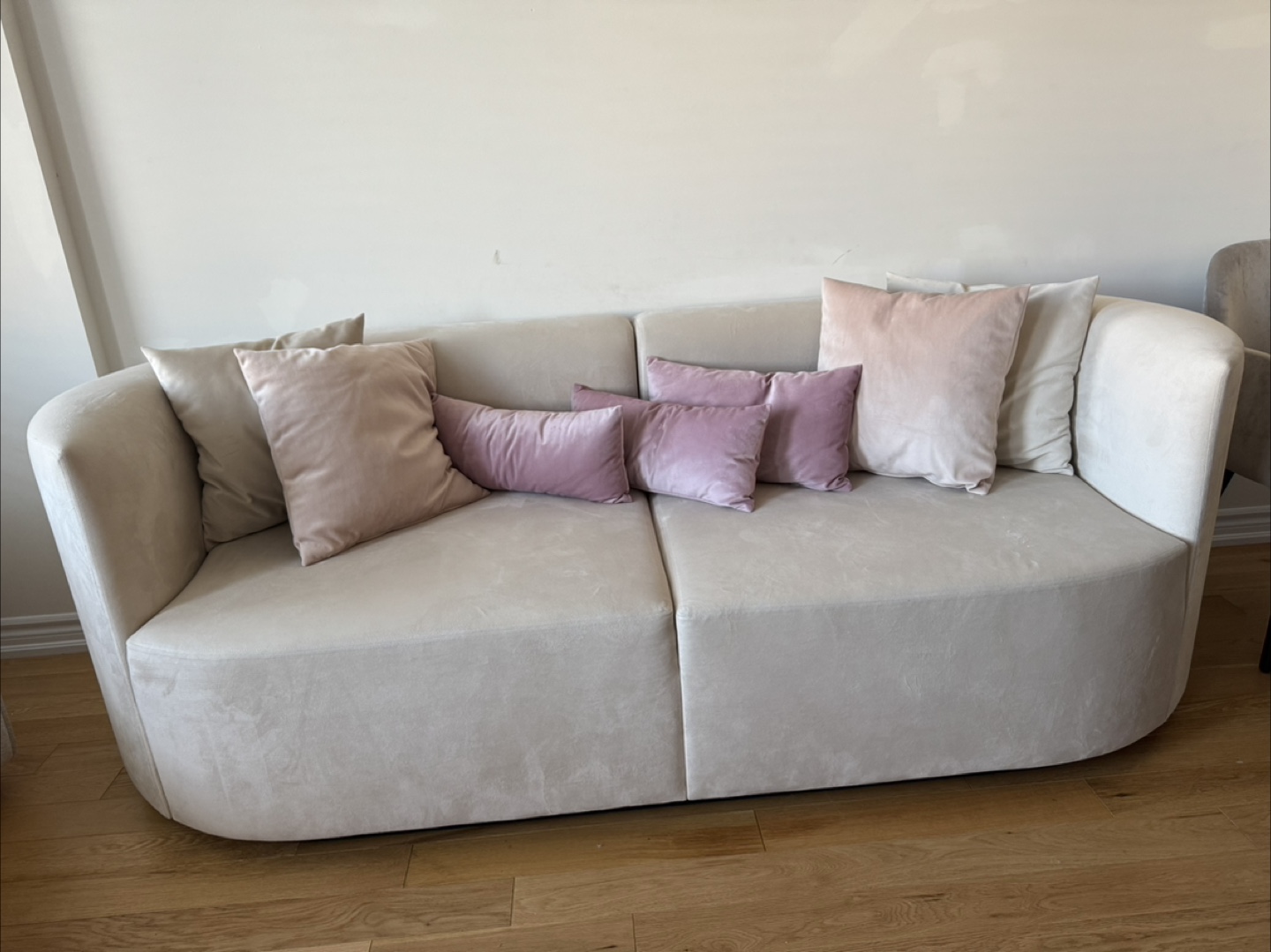 Beige Curved Sofa with Pillows - photo 2