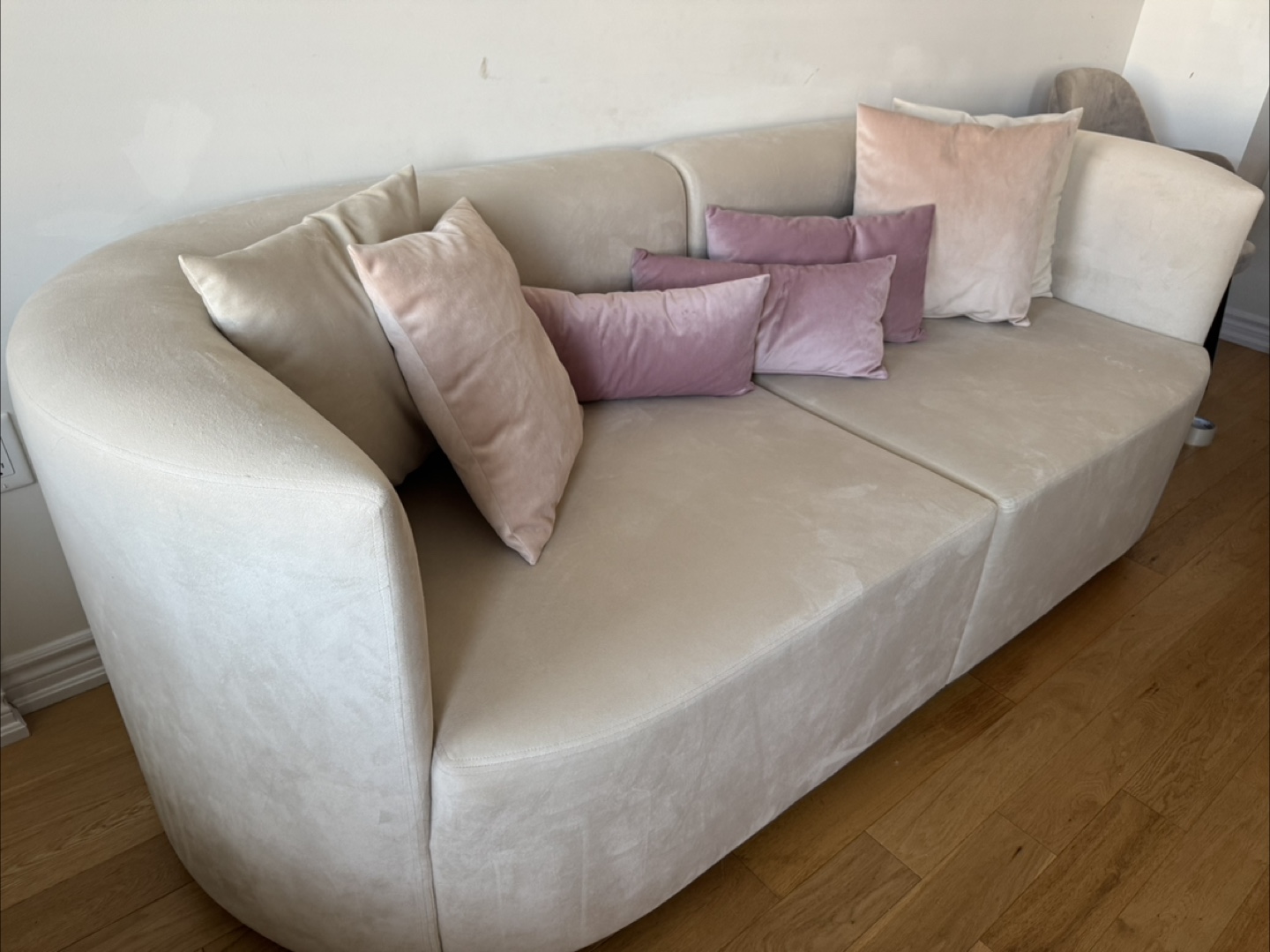 Beige Curved Sofa with Pillows - photo 5