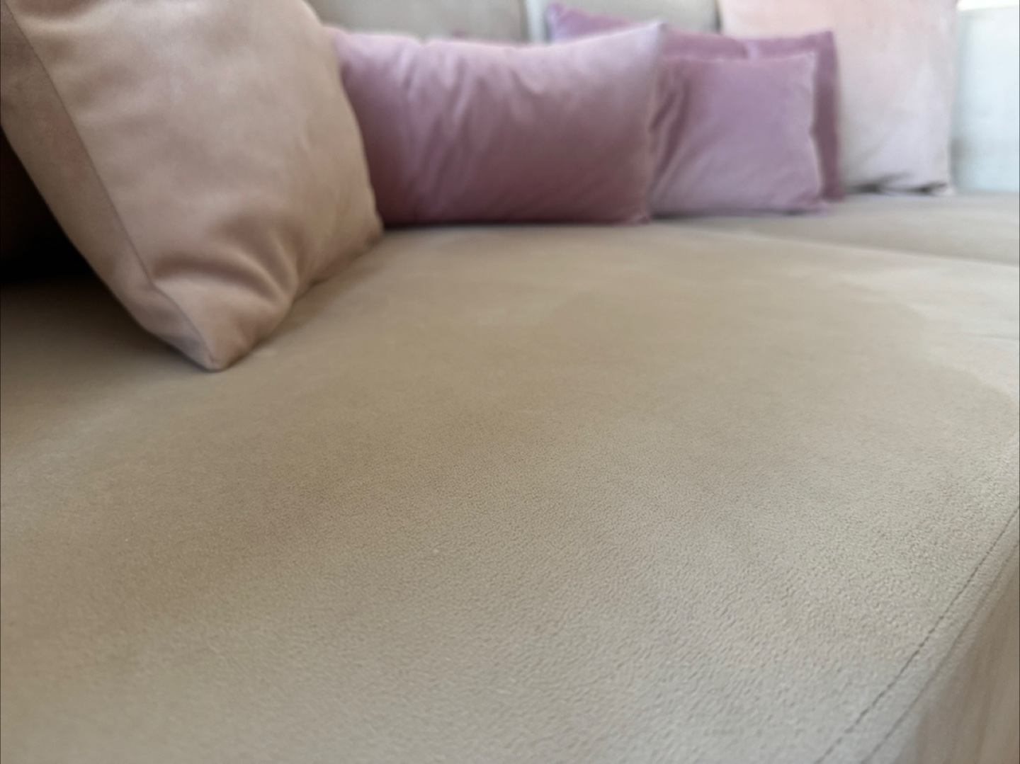 Beige Curved Sofa with Pillows - photo 4