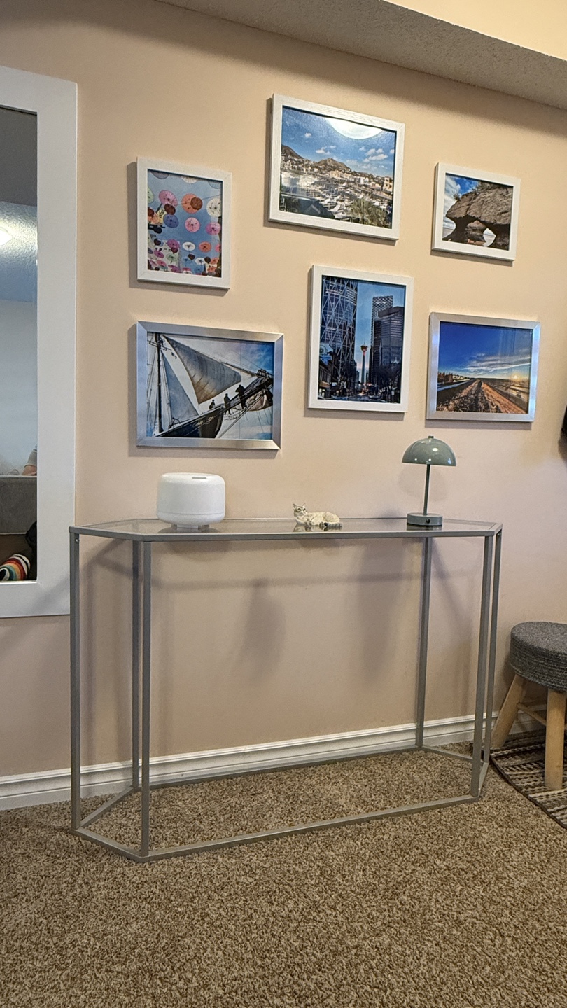 Console Table - Glass Top, Silver Frame