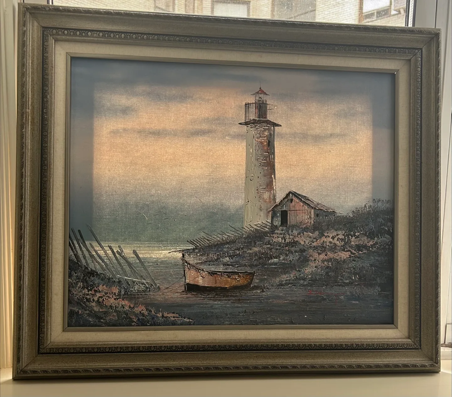 Framed Lighthouse Painting by E. Woodlow image indicator(2)