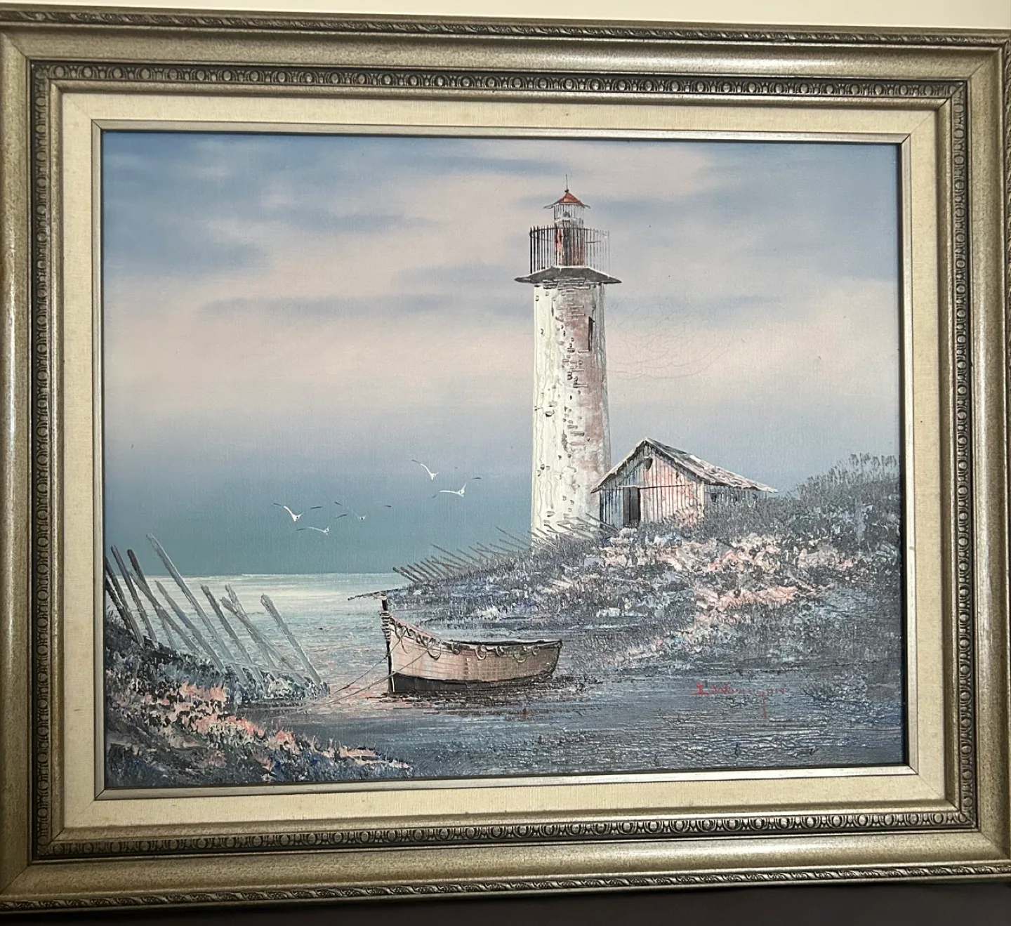 Framed Lighthouse Painting by E. Woodlow image indicator(3)