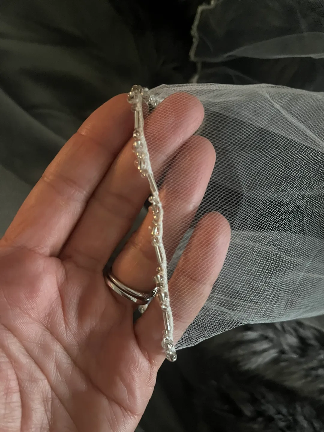 Wedding Veil with Silver beading (hand crafted) image indicator(3)
