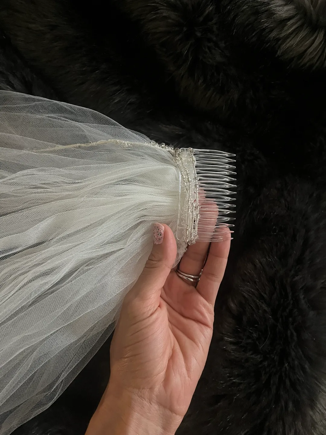 Wedding Veil with Silver beading (hand crafted) image indicator(2)