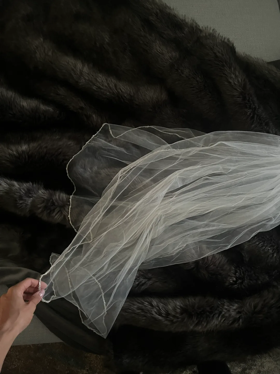 Wedding Veil with Silver beading (hand crafted) image indicator(4)