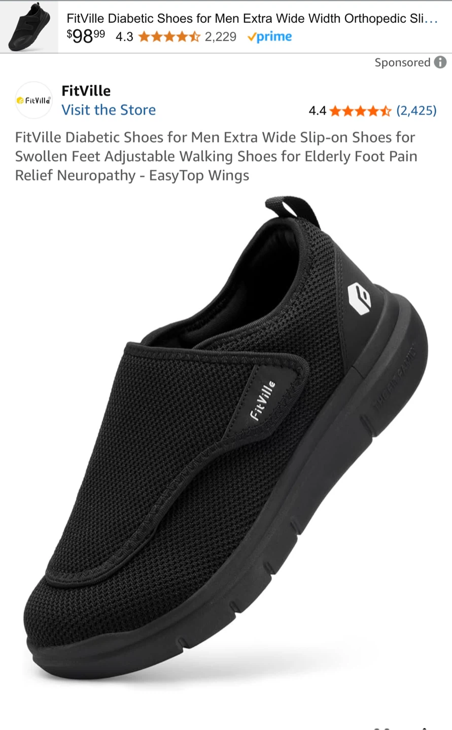 New FitVille Diabetic Shoes Mens Black Size 8Wide - photo 2